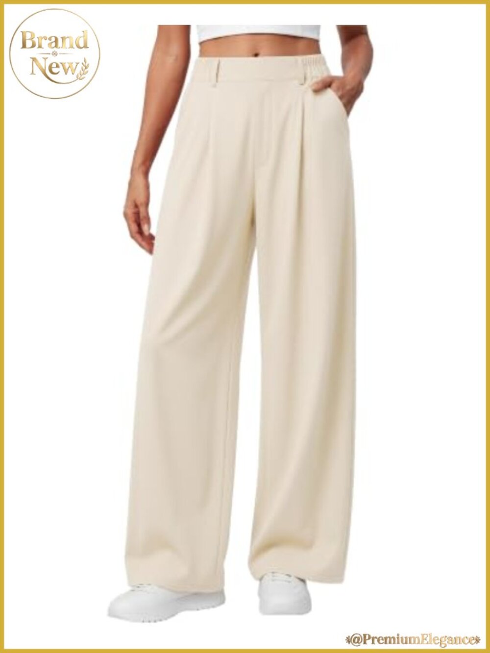 Womens Wide Leg Dress Pants Stretchy Pull On Work Trousers with Pockets